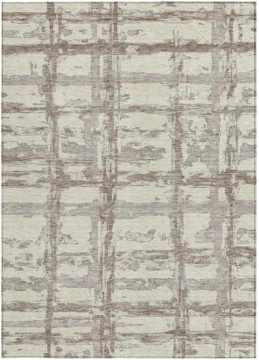 Beige Brown And Taupe Striped Washable Indoor Outdoor Area Rug Photo 6