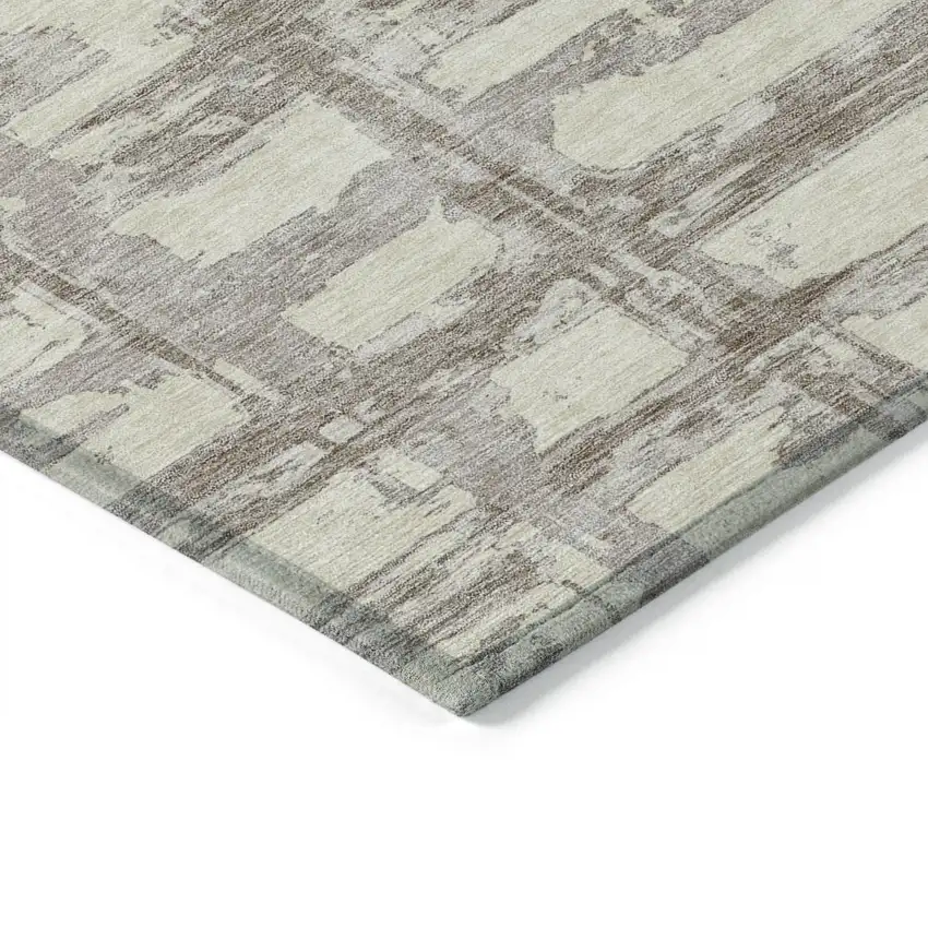 Beige Brown And Taupe Striped Washable Indoor Outdoor Area Rug Photo 3