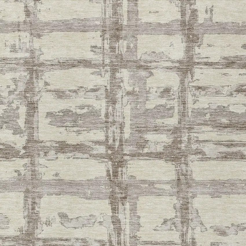 Beige Brown And Taupe Striped Washable Indoor Outdoor Area Rug Photo 5