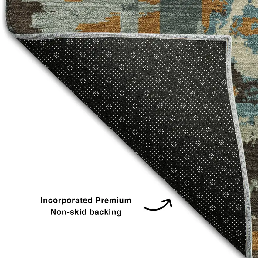 Beige Brown And Teal Geometric Washable Area Rug With UV Protection Photo 7