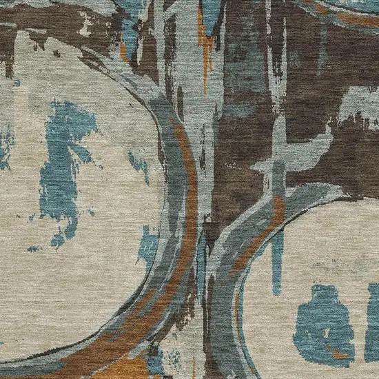 Beige Brown And Teal Geometric Washable Area Rug With UV Protection Photo 3