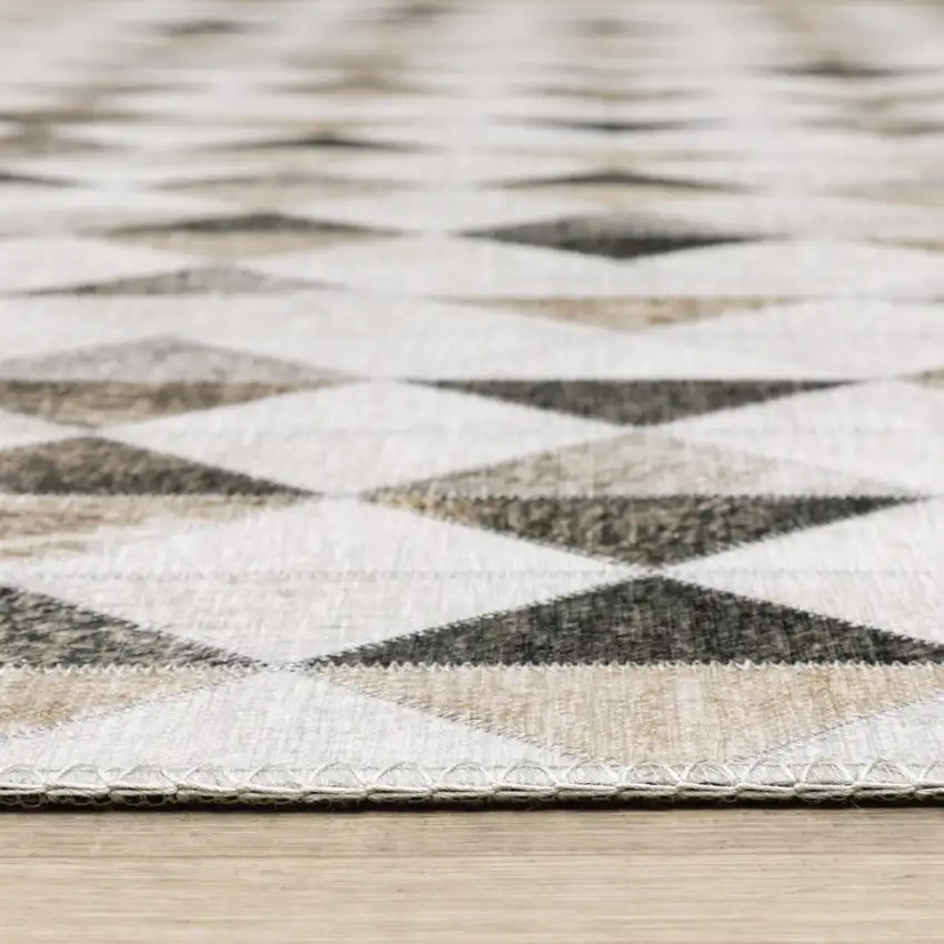 Beige Brown Grey And Ivory Geometric Power Loom Stain Resistant Runner Rug Photo 9