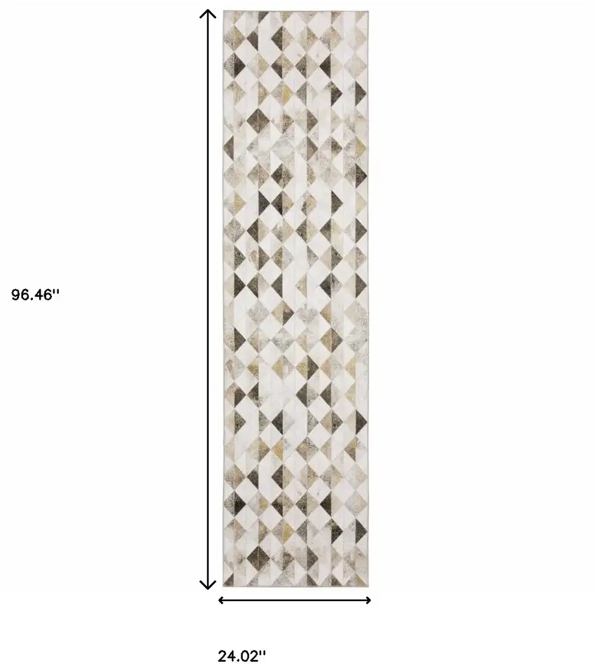 Beige Brown Grey And Ivory Geometric Power Loom Stain Resistant Runner Rug Photo 10