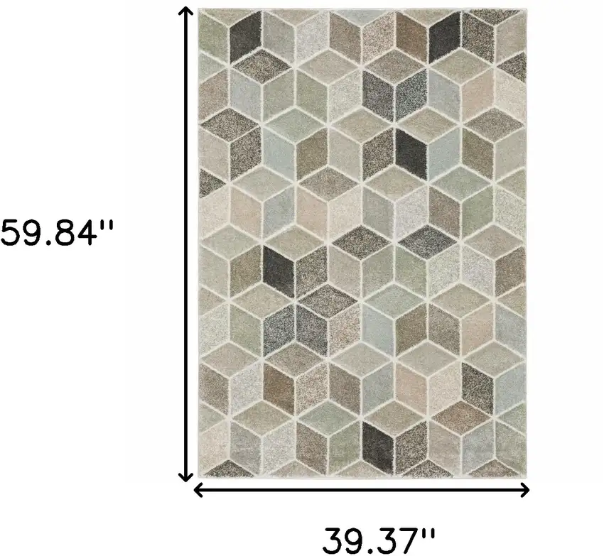 Beige Brown Grey Tan Sage And Pale Blue Geometric Power Loom Stain Resistant Area Rug Photo 10