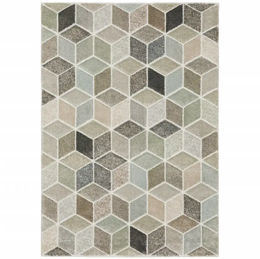 Ivory Gray And Charcoal Geometric Area Rug Photo 2