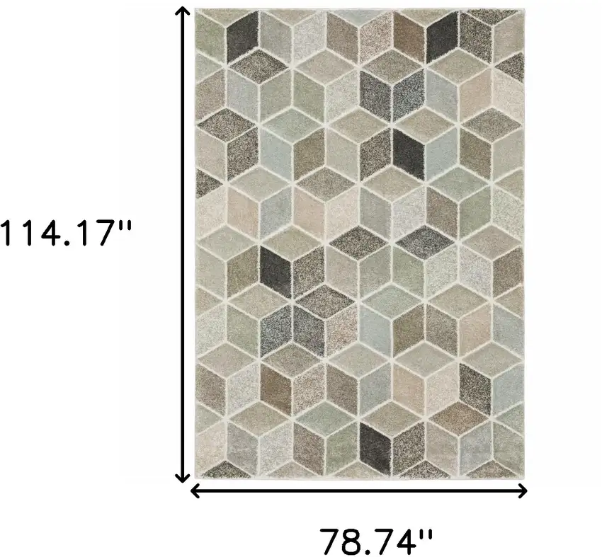 Beige Brown Grey Tan Sage And Pale Blue Geometric Power Loom Stain Resistant Area Rug Photo 10