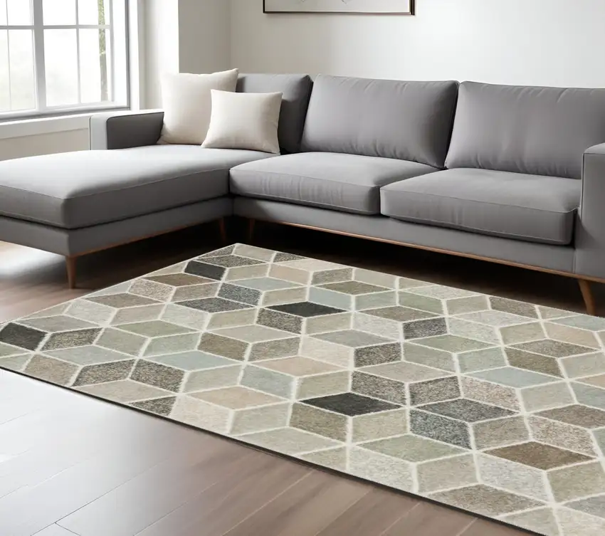 Ivory Gray And Charcoal Geometric Area Rug Photo 1