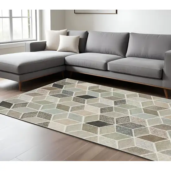 Ivory Gray And Charcoal Geometric Area Rug Photo 1