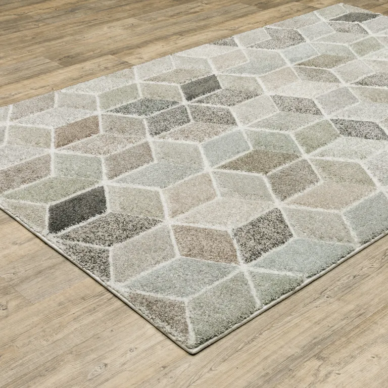 Beige Brown Grey Tan Sage And Pale Blue Geometric Power Loom Stain Resistant Area Rug Photo 5