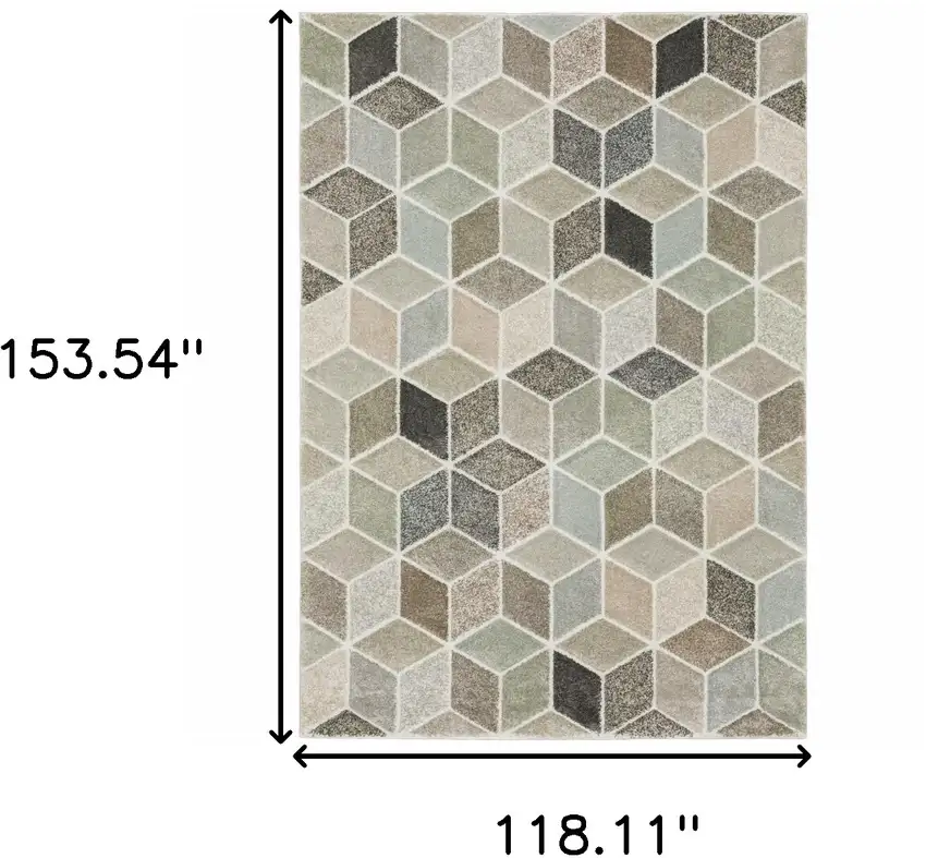 Beige Brown Grey Tan Sage And Pale Blue Geometric Power Loom Stain Resistant Area Rug Photo 10