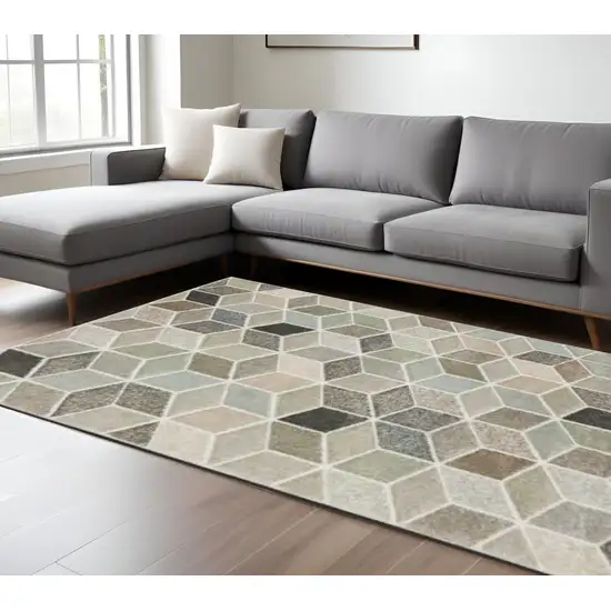 Beige Brown Grey Tan Sage And Pale Blue Geometric Power Loom Stain Resistant Area Rug Photo 1