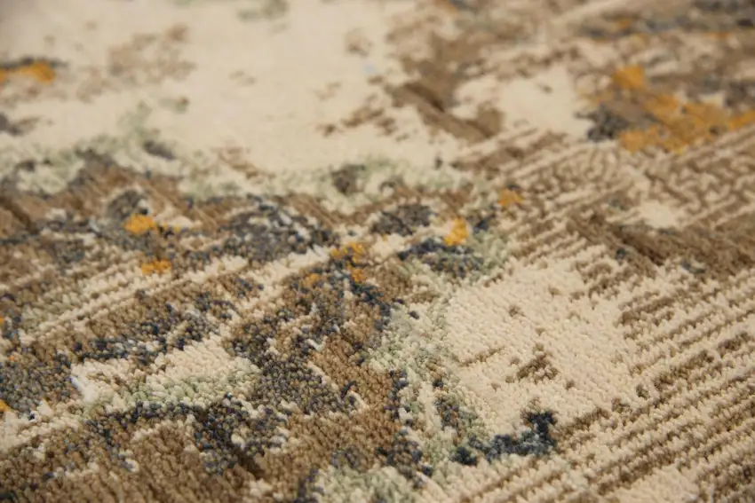 Beige Brown Ivory And Green Wool Oriental Hand Carved Handmade Area Rug Photo 3