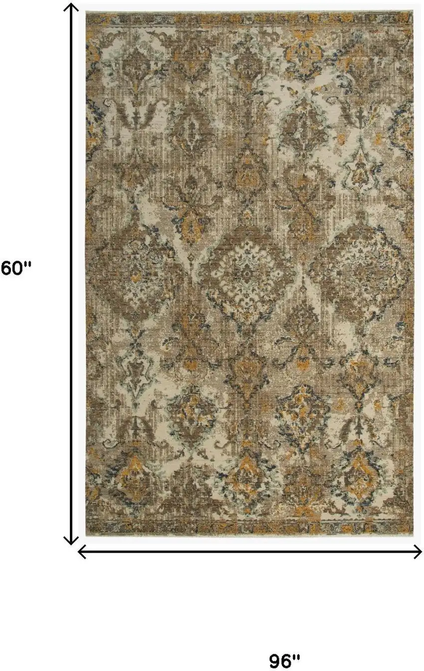 Beige Brown Ivory And Green Wool Oriental Hand Carved Handmade Area Rug Photo 6