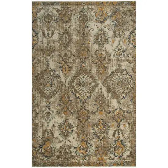 Beige Brown Ivory And Green Wool Oriental Hand Carved Handmade Area Rug Photo 1