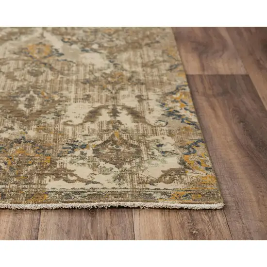 Beige Brown Ivory And Green Wool Oriental Hand Carved Handmade Area Rug Photo 2