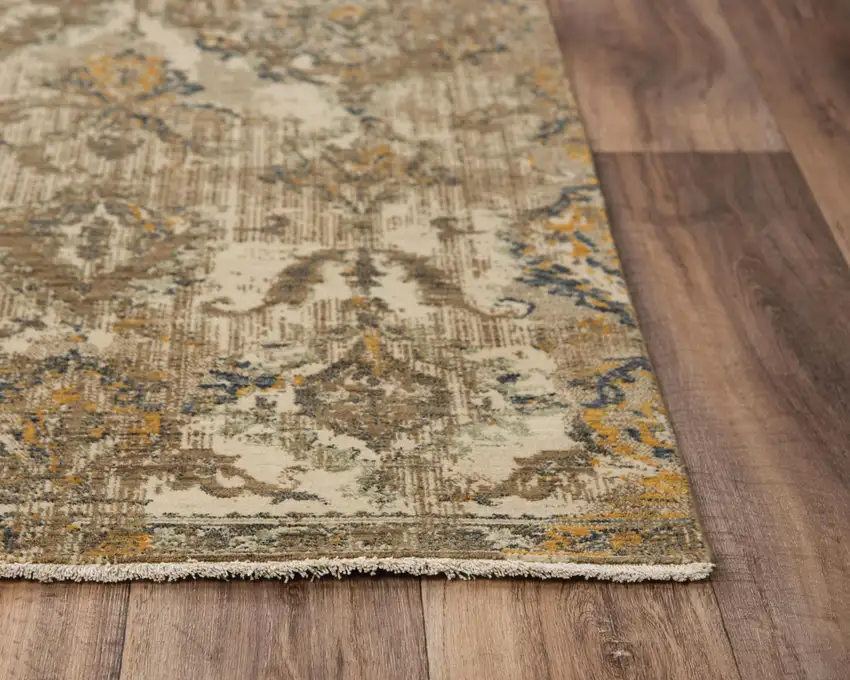 Beige Brown Ivory And Green Wool Oriental Hand Carved Handmade Area Rug Photo 2