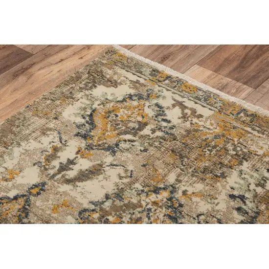 Beige Brown Ivory And Green Wool Oriental Hand Carved Handmade Area Rug Photo 4