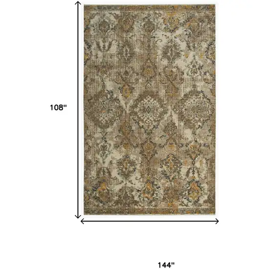 Beige Brown Ivory And Green Wool Oriental Hand Carved Handmade Area Rug Photo 6