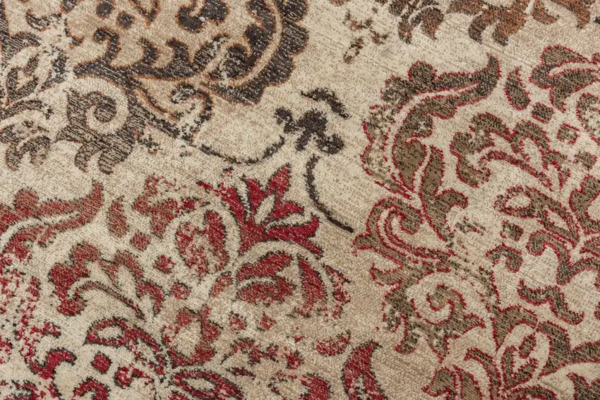 Beige Brown Rust And Red New Zealand Lambs Wool Damask Hand Carved Handmade Area Rug Photo 5