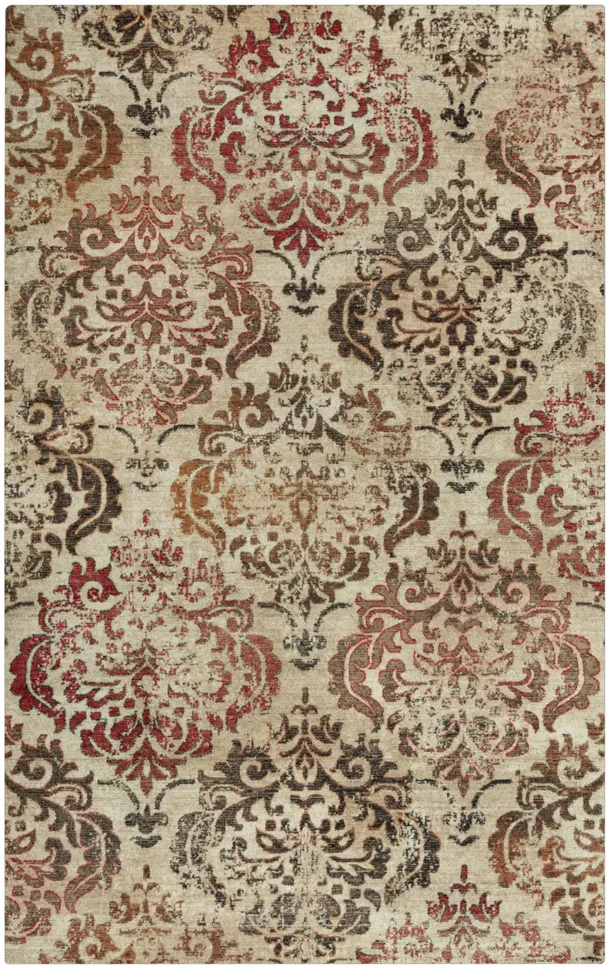 Beige Brown Rust And Red New Zealand Lambs Wool Damask Hand Carved Handmade Area Rug Photo 3
