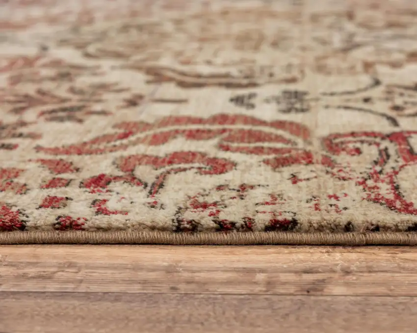Beige Brown Rust And Red New Zealand Lambs Wool Damask Hand Carved Handmade Area Rug Photo 2