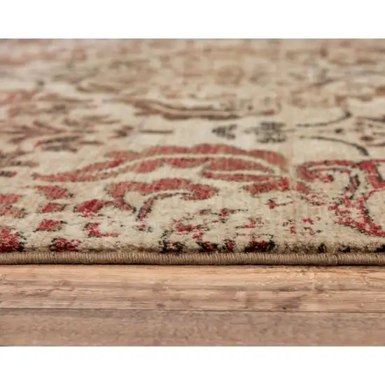 Beige Brown Rust And Red New Zealand Lambs Wool Damask Hand Carved Handmade Area Rug Photo 2