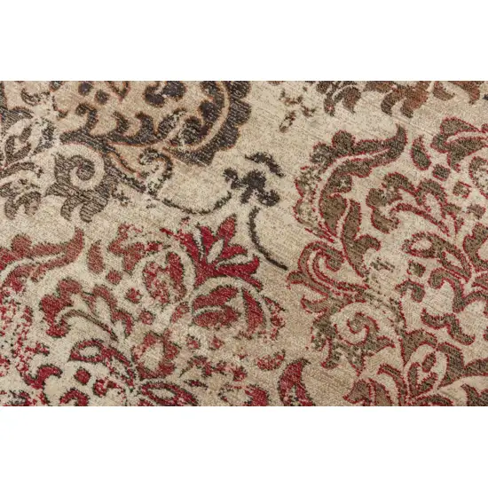 Beige Brown Rust And Red New Zealand Lambs Wool Damask Hand Carved Handmade Area Rug Photo 5