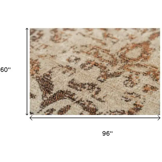 Beige Brown Rust And Red New Zealand Lambs Wool Damask Hand Carved Handmade Area Rug Photo 6