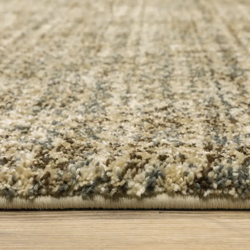 3' X 5' Beige Brown Tan And Blue Green Abstract Power Loom Stain Resistant Area Rug Photo 5