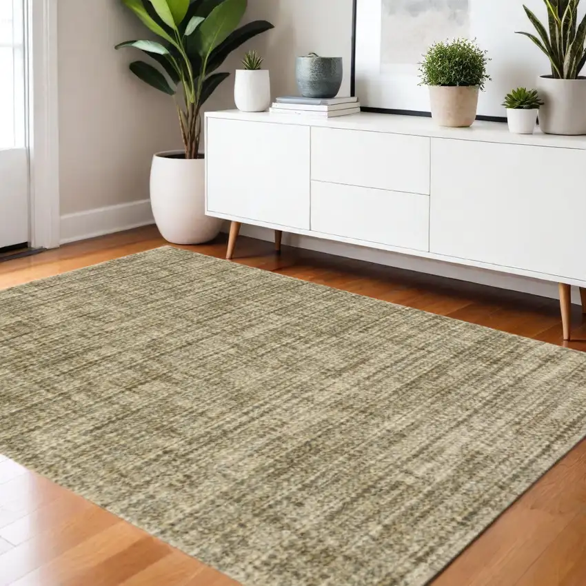3' X 5' Beige Brown Tan And Blue Green Abstract Power Loom Stain Resistant Area Rug Photo 1