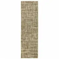 Photo of Beige Brown Tan And Blue Green Abstract Power Loom Stain Resistant Runner Rug