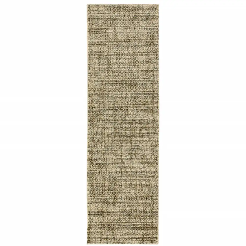 Beige Brown Tan And Blue Green Abstract Power Loom Stain Resistant Runner Rug Photo 1