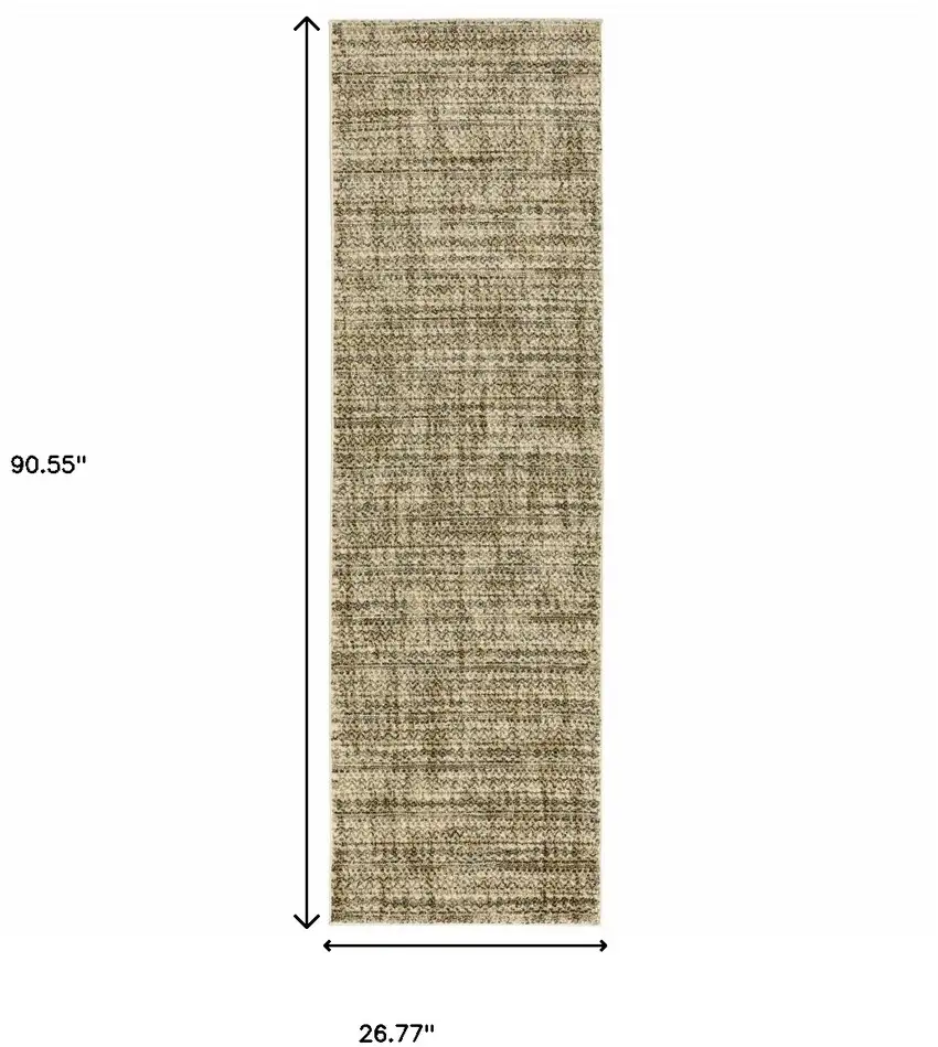 Beige Brown Tan And Blue Green Abstract Power Loom Stain Resistant Runner Rug Photo 10