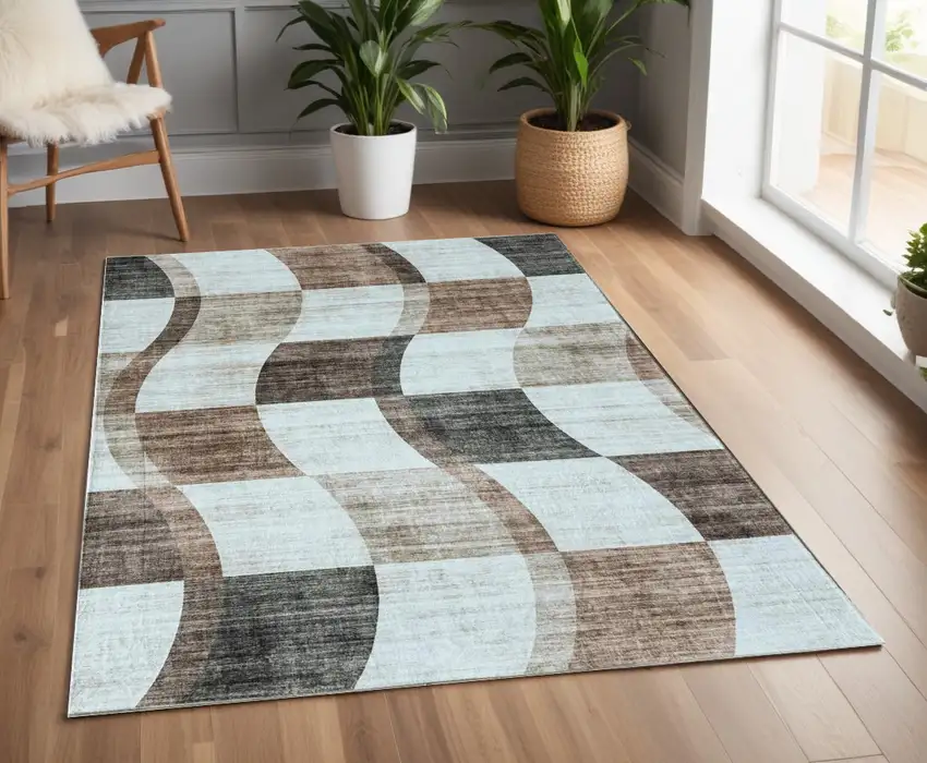Beige Brown and Gray Checkered Area Rug Photo 5