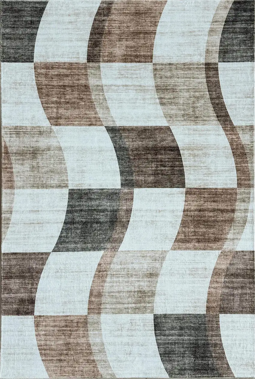 Beige Brown and Gray Checkered Area Rug Photo 9