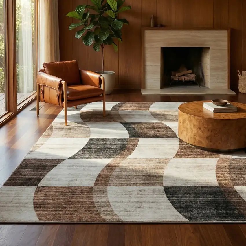 Beige Brown and Gray Checkered Area Rug Photo 7