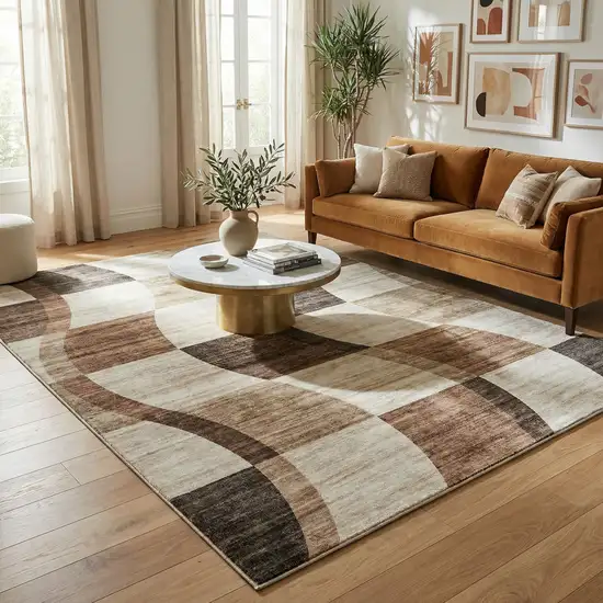 Beige Brown and Gray Checkered Area Rug Photo 5