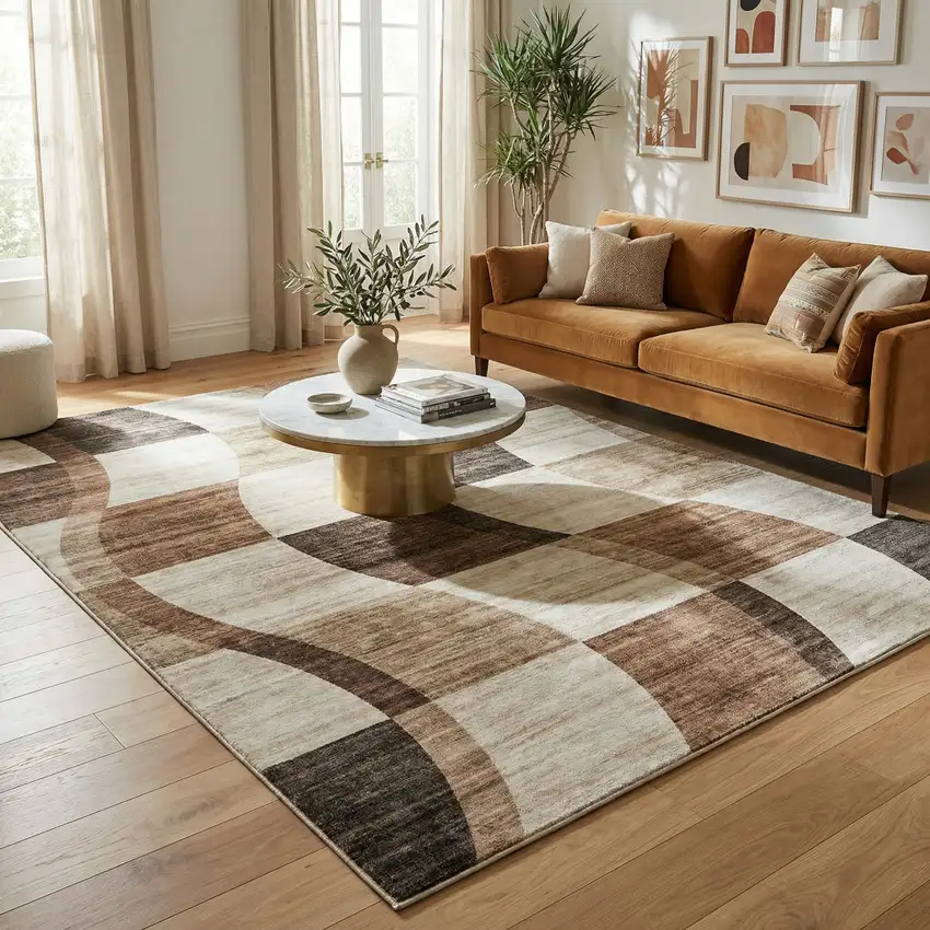 Beige Brown and Gray Checkered Area Rug Photo 5