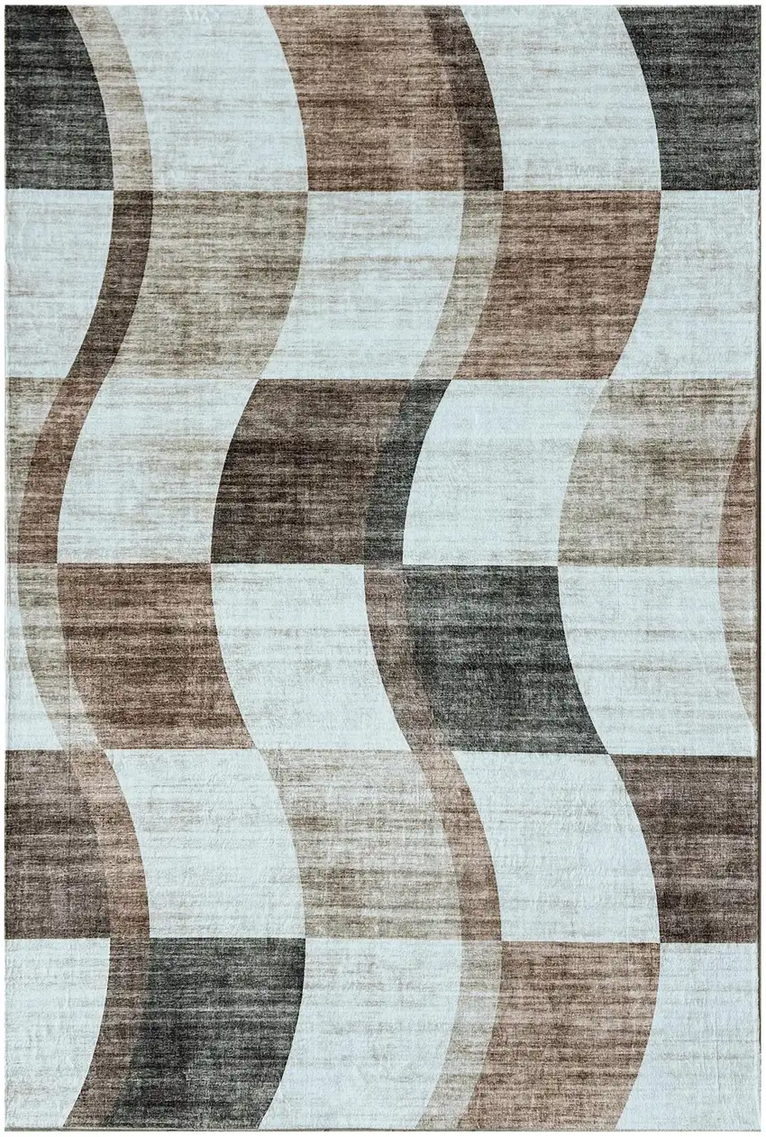 Beige Brown and Gray Checkered Area Rug Photo 2