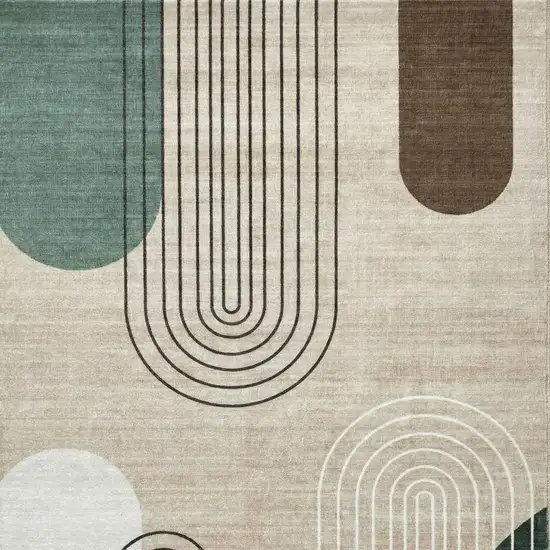 Beige Brown and Green Abstract Area Rug Photo 3