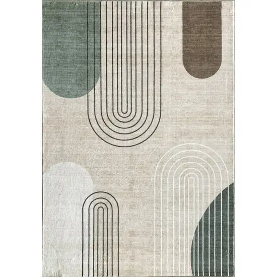 Beige Brown and Green Abstract Area Rug Photo 2