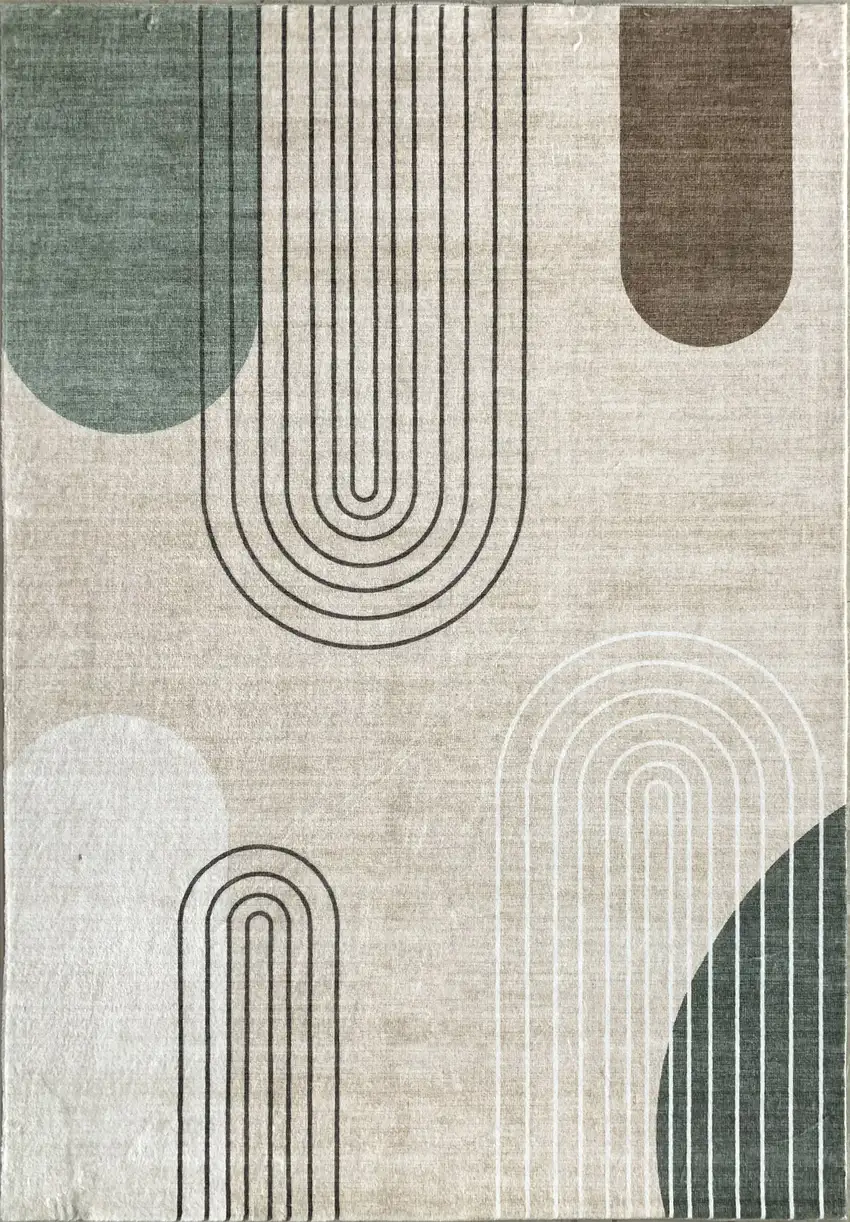 Beige Brown and Green Abstract Area Rug Photo 2