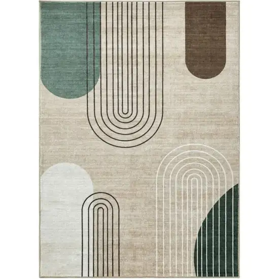 Beige Brown and Green Abstract Area Rug Photo 4