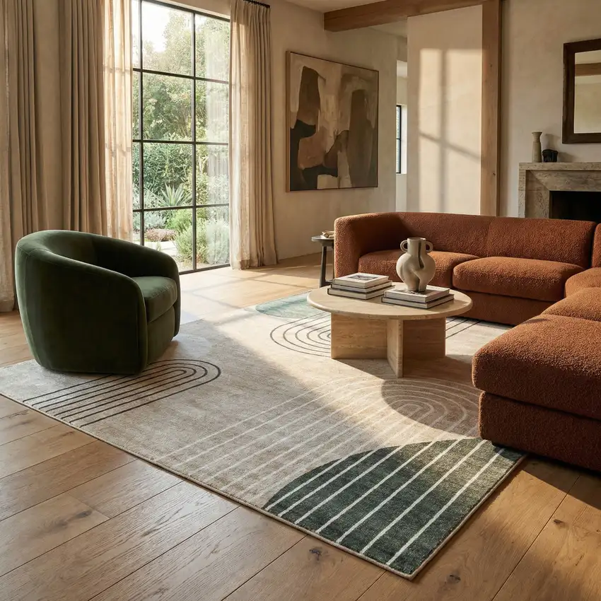 Beige Brown and Green Abstract Area Rug Photo 6