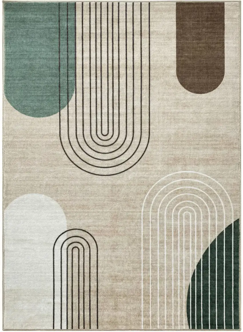 Beige Brown and Green Abstract Area Rug Photo 4