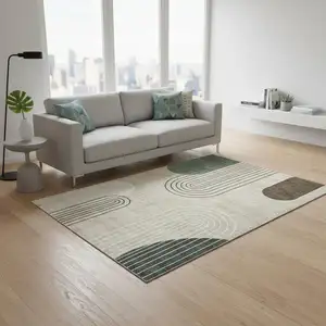 Photo of Beige Brown and Green Abstract Area Rug