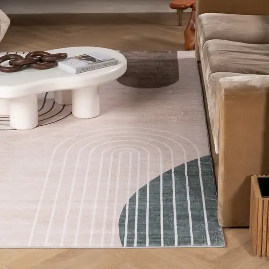 Beige Brown and Green Abstract Area Rug Photo 9