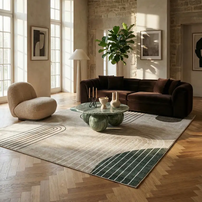 Beige Brown and Green Abstract Area Rug Photo 8