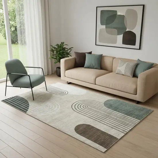 Beige Brown and Green Abstract Area Rug Photo 1