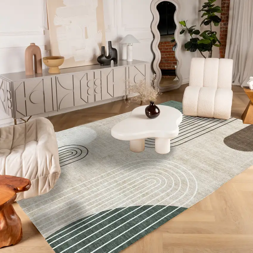 Beige Brown and Green Abstract Area Rug Photo 9